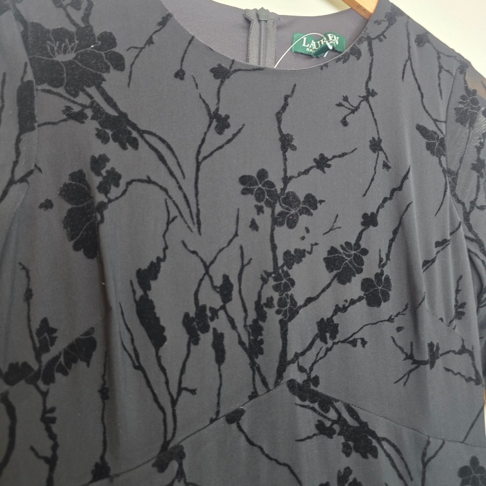 NWT Vintage Lauren Ralph Lauren Black Floral Mesh Dress 12P Gothic Dark Romantic - Picture 4 of 13